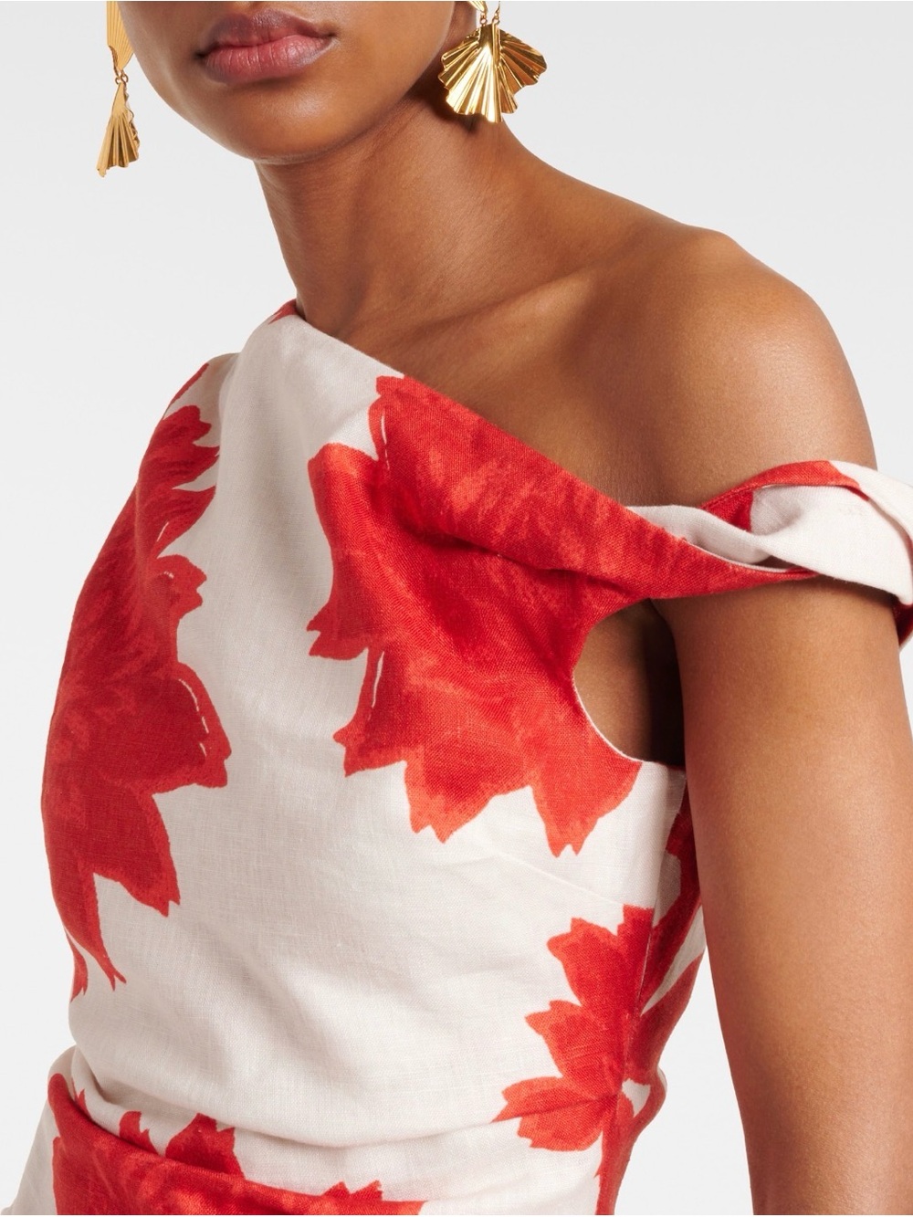 SIR. Size 6 (AU 2) Red Linen Floral One-Shoulder Women's Top